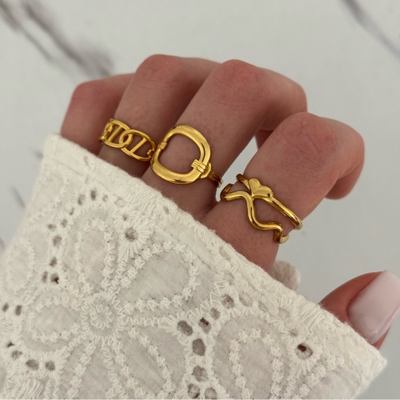 Trendy Elegant Retro Y2K Gold Vintage Women’s Ring Gift Set of 3 Stainless steel - Picture 4 of 4